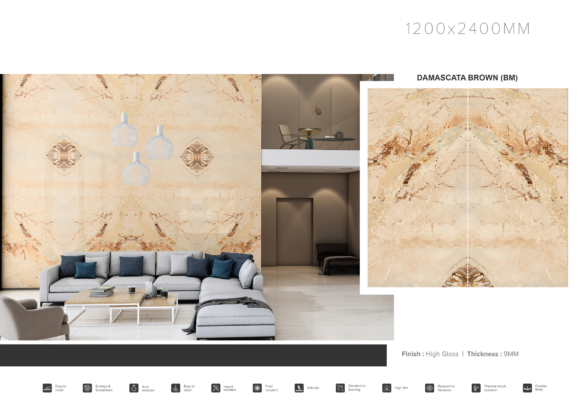 HIGH GLOSSY BOOK MATCH PORCELAIN TILE SIZE 120 CM X 240 CM THICKNESS 9 MM